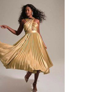 Anthropologie Pleated Halter Midi Dress